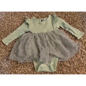 Just Lizzy Sage Green Ribbed Tutu Bodysuit Glitter Tulle Dress 12M